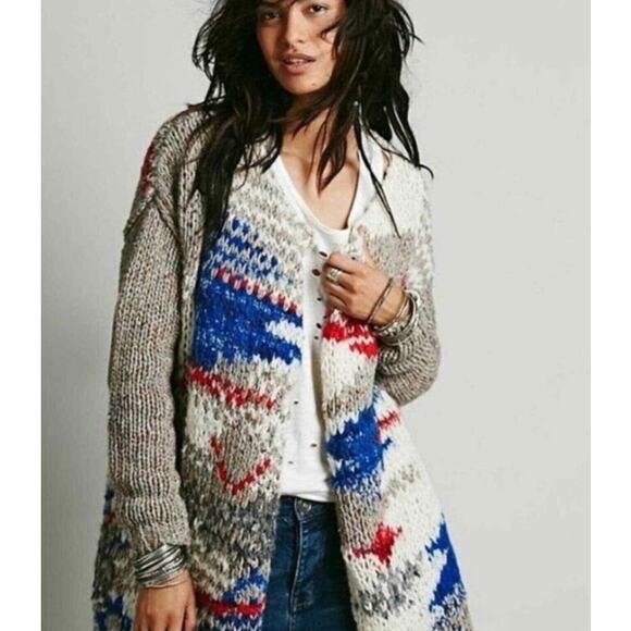 Vintage Free People Fireworks Chunky Cardigan, Size Large - Picture 1 of 8